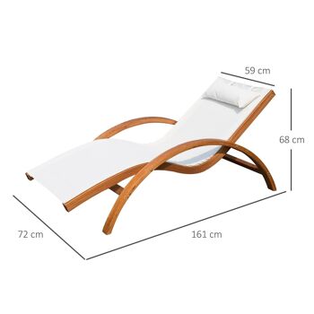 Transat chaise longue design style tropical bois massif naturel coloris beige blanc 3