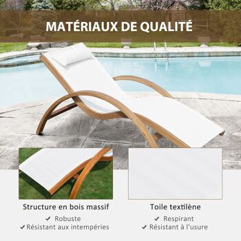 Transat chaise longue design style tropical bois massif naturel coloris beige blanc 4