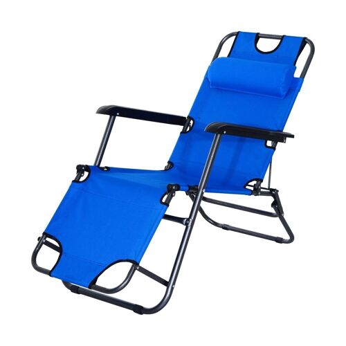 Chaise longue inclinable transat bain de soleil 2 en 1 pliant têtière amovible charge max. 136 Kg toile oxford facile d'entretien bleu