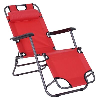 Reclining lounge chair 2 in 1 folding sun lounger removable headrest max. 136 Kg easy-care oxford canvas red