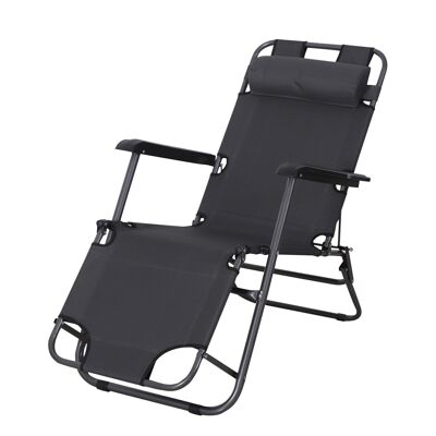 Reclining lounge chair 2 in 1 folding sun lounger removable headrest max. 136 Kg easy-care oxford canvas gray