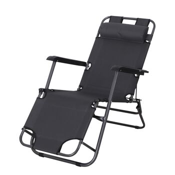 Chaise longue inclinable transat bain de soleil 2 en 1 pliant têtière amovible charge max. 136 Kg toile oxford facile d'entretien gris 1