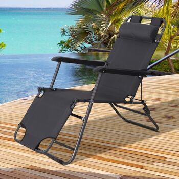 Chaise longue inclinable transat bain de soleil 2 en 1 pliant têtière amovible charge max. 136 Kg toile oxford facile d'entretien gris 2