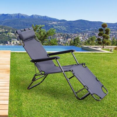 Foldable deck chair sun lounger relaxation lounger reclining backrest with footrest gray oxford polyester