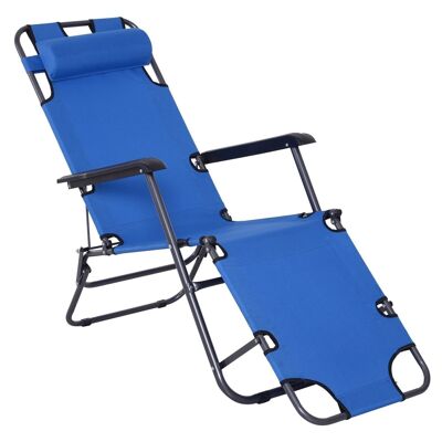Outsunny Foldable Lounge Chair Sun Lounger Relaxation Lounger Reclining Backrest with Footrest Polyester Oxford Blue