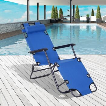 Outsunny Chaise longue pliable bain de soleil transat de relaxation dossier inclinable avec repose-pied polyester oxford bleu 2