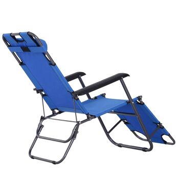 Outsunny Chaise longue pliable bain de soleil transat de relaxation dossier inclinable avec repose-pied polyester oxford bleu 4