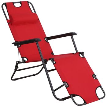 Outsunny Chaise longue pliable bain de soleil transat de relaxation dossier inclinable avec repose-pied polyester oxford rouge 1