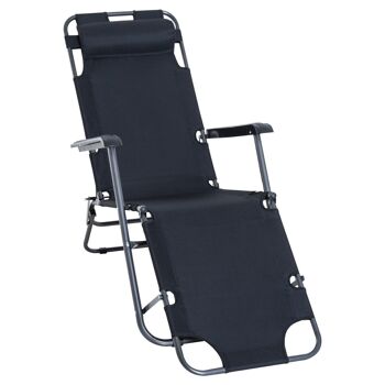 Outsunny Chaise longue pliable bain de soleil transat de relaxation dossier inclinable avec repose-pied polyester oxford noir 1