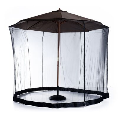 Cylindrical mosquito net for parasol 3 m diameter with zipper and black ballast
