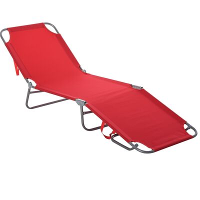 Sun lounger foldable adjustable backrest multi-position metal and red polyester