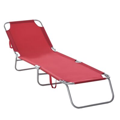 Sun lounger foldable adjustable backrest multi-position metal and burgundy polyester