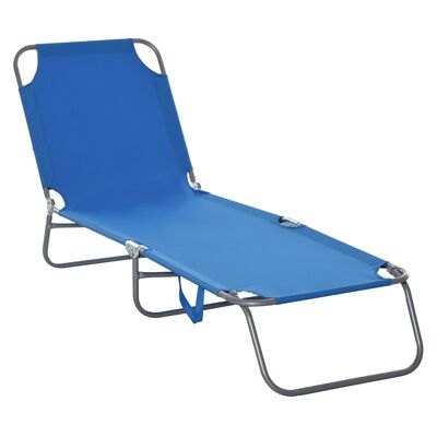 Sun lounger foldable adjustable backrest multi-position metal and blue polyester