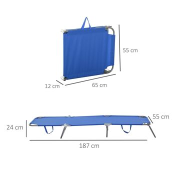 Bain de soleil transat pliable dossier réglable multipositions métal et polyester bleu 3