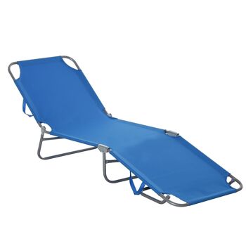 Bain de soleil transat pliable dossier réglable multipositions métal et polyester bleu 4