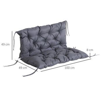 Coussin matelas assise dossier pour banc de jardin balancelle canapé grand confort 100 x 98 x 8 cm gris 3