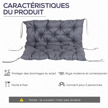 Coussin matelas assise dossier pour banc de jardin balancelle canapé grand confort 100 x 98 x 8 cm gris 4