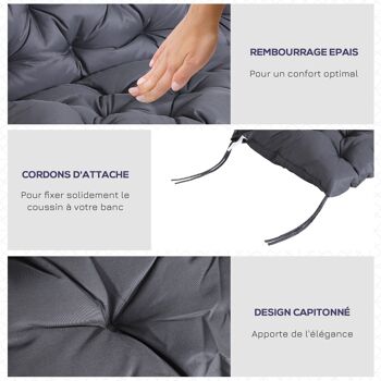 Coussin matelas assise dossier pour banc de jardin balancelle canapé grand confort 100 x 98 x 8 cm gris 5