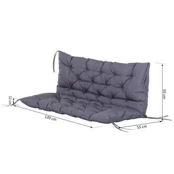 Coussin matelas assise dossier pour banc de jardin balancelle canapé 2 places grand confort 120 x 110 x 12 cm gris 3