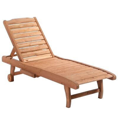 Sun lounger colonial style adjustable backrest 3 positions casters tablet support pre-oiled fir wood