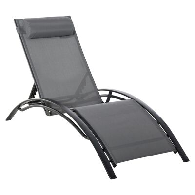 Bain de soleil transat design contemporain inclinable multi-positions tétière amovible incluse alu textilène gris