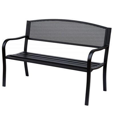 3-Sitzer-Terrassengartenbank im modernen Stil, 127 L x 60 B x 87 H cm, schwarzes, korrosionsbeständiges Epoxidmetall
