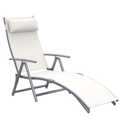 Outsunny deckchair chaise longue foldable sun lounger multi-position reclining backrest headrest provided 137L x 64W x 101H cm beige textilene epoxy metal