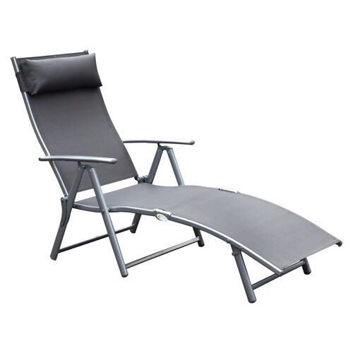 Outsunny transat chaise longue bain de soleil pliable dossier inclinable multi-positions têtière fournie 137L x 64l x 101H cm métal époxy textilène gris