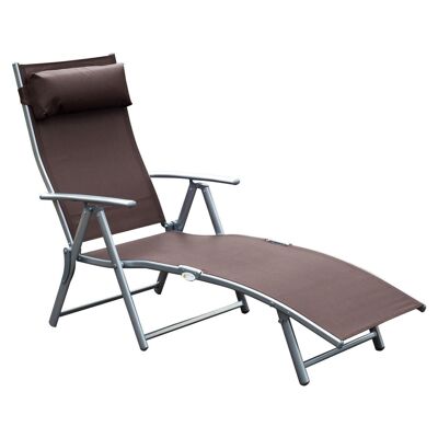 Outsunny deckchair chaise longue foldable sun lounger multi-position reclining backrest headrest provided 137L x 64W x 101H cm epoxy metal brown textilene