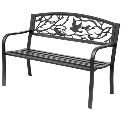 3-Sitzer-Gartenterrassenbank im ländlichen Chic-Stil, 127 L x 60 B x 85 H cm, schwarzes, korrosionsbeständiges Epoxidmetall