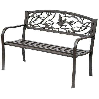 3 seater garden terrace bench in rural chic style 127L x 60W x 85H cm brown anti-corrosion epoxy metal