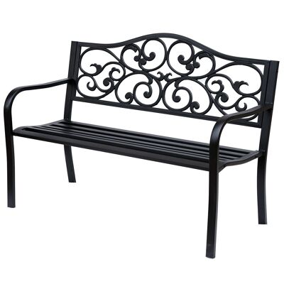 3-seater garden terrace bench in cozy chic style 127L x 60W x 89H cm black anti-corrosion epoxy metal