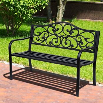 Banc 3 places de jardin terrasse style cosy chic 127L x 60l x 89H cm métal époxy anticorrosion noir 2