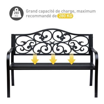 Banc 3 places de jardin terrasse style cosy chic 127L x 60l x 89H cm métal époxy anticorrosion noir 5