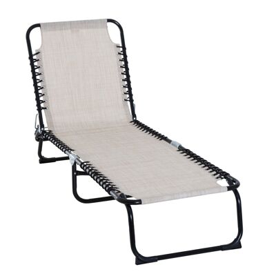 Sunbathing deckchair foldable multi-position reclining thermoplastic steel black elastic laces cream textilene