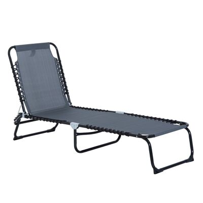 Tumbona para tomar el sol plegable respaldo reclinable multiposiciones acero termoplástico cordones elásticos textileno negro gris