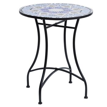 Table ronde style fer forgé bistro plateau mosaïque motif fleur métal époxy anticorrosion noir céramique 1