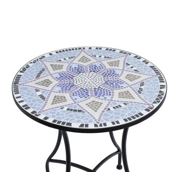 Table ronde style fer forgé bistro plateau mosaïque motif fleur métal époxy anticorrosion noir céramique 2