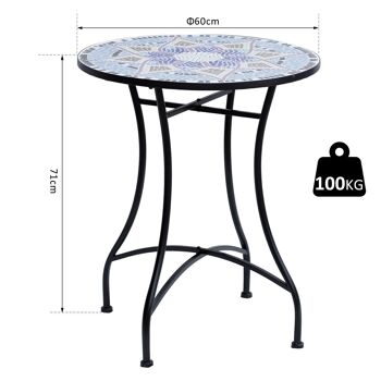Table ronde style fer forgé bistro plateau mosaïque motif fleur métal époxy anticorrosion noir céramique 3