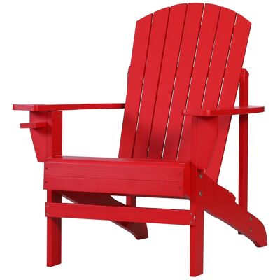 Very comfortable Adirondack garden armchair with integrated cup holder treated fir wood painted red