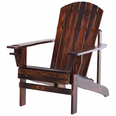 Very comfortable Adirondack garden armchair with integrated cup holder brown painted treated fir wood