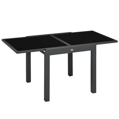 Large extendable garden table dim. unfolded 160L x 80W x 75H cm aluminum metal anthracite epoxy black tempered glass top