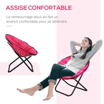 Loveuse fauteuil rond de jardin fauteuil lune papasan pliable grand confort 80L x 80l x 75H cm grand coussin fourni oxford rose 4