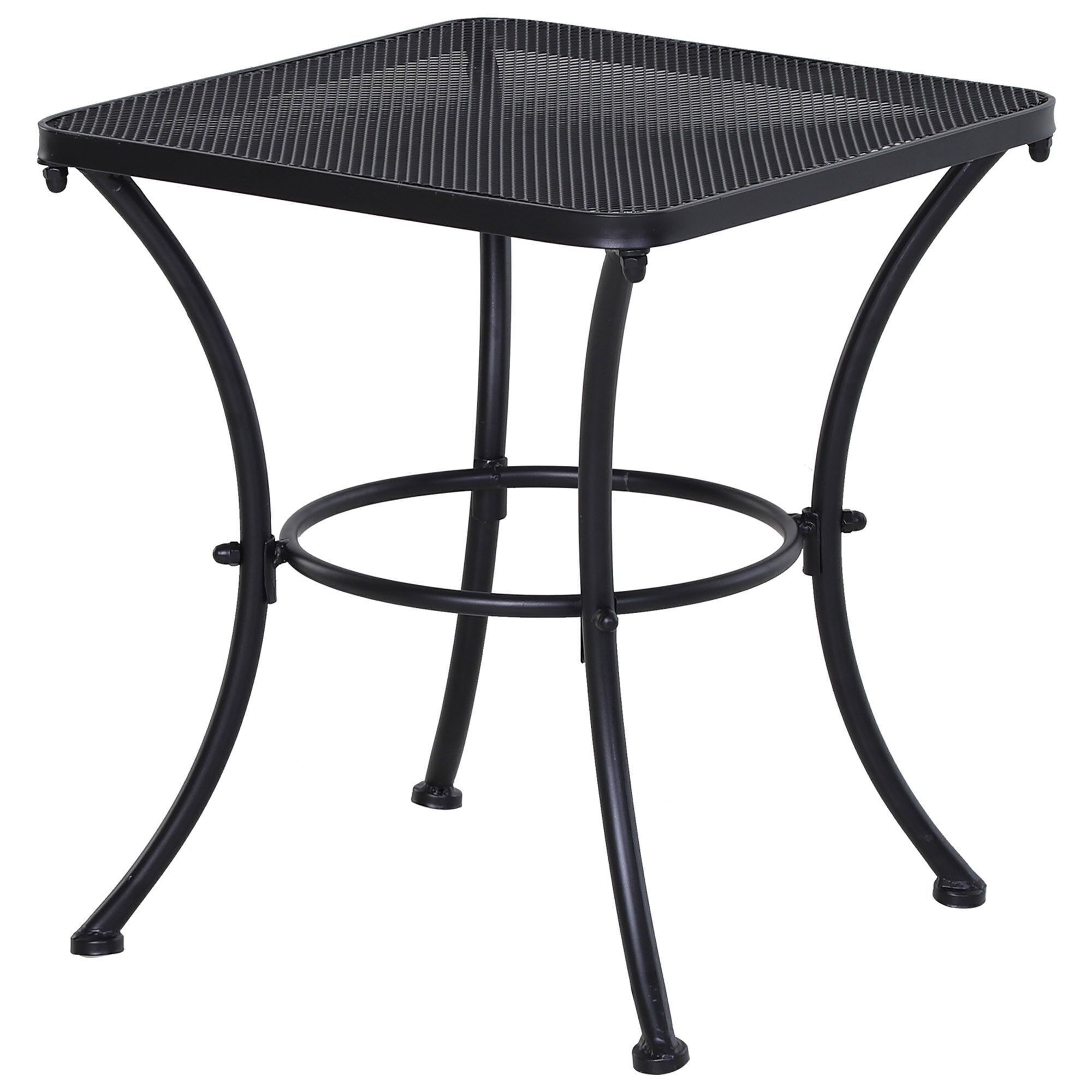 Table basse carrée bistro de jardin dim. 45L x 45l x 50H cm piètement arqué plateau maillé métal époxy anticorrosion noir