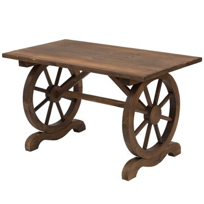 Rustic chic style garden coffee table wheel base charette treated fir wood