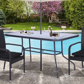 Table de jardin rectangulaire dim. 140L X 80l x 70H cm métal époxy gris plateau verre trempé 2