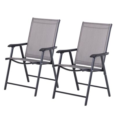 Set aus 2 klappbaren Gartenstühlen mit Armlehnen aus Textilene-Epoxid-Metall – Größe 58L x 64B x 94H cm – Schwarzgrau