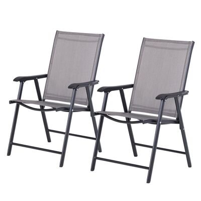 Lot de 2 chaises de jardin pliantes avec accoudoirs métal époxy textilène - dim. 58L x 64l x 94H cm - noir gris