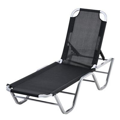 Sonnenliege Liegestuhl zeitgenössisches Design mit mehreren Positionen, verstellbare Rückenlehne aus Aluminium und Textilene, schwarz