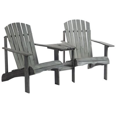 Adirondack garden armchairs with coffee table, parasol insert, gray painted pre-oiled fir wood shelf